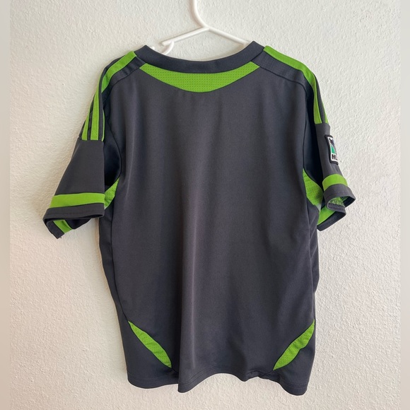 Adidas Kids Seattle Sounders Dark Gray and Rave Green Soccer Jersey - Picture 3 of 4